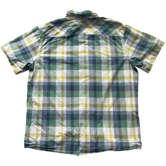 MOUNTAIN HARDWEAR Short Sleeve Button Up Shirt Mens Size Large Green Blue Yellow - Picture 3 of 13